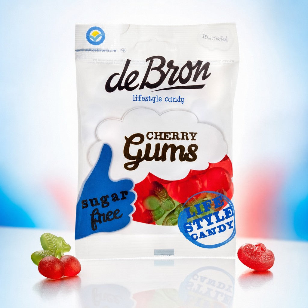 Gommes Cerise sans sucre sachets - De Bron - 12x90g