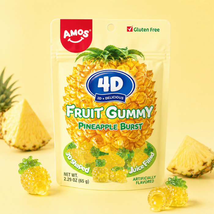Bonbon 4D Fourré Ananas - Amos 12x120g