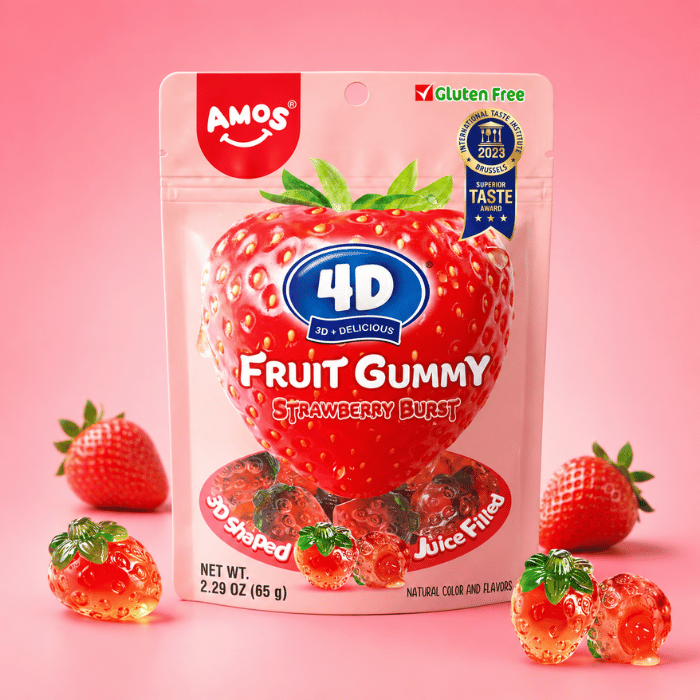 Bonbon 4D Fourré Fraise - Amos 12x120g