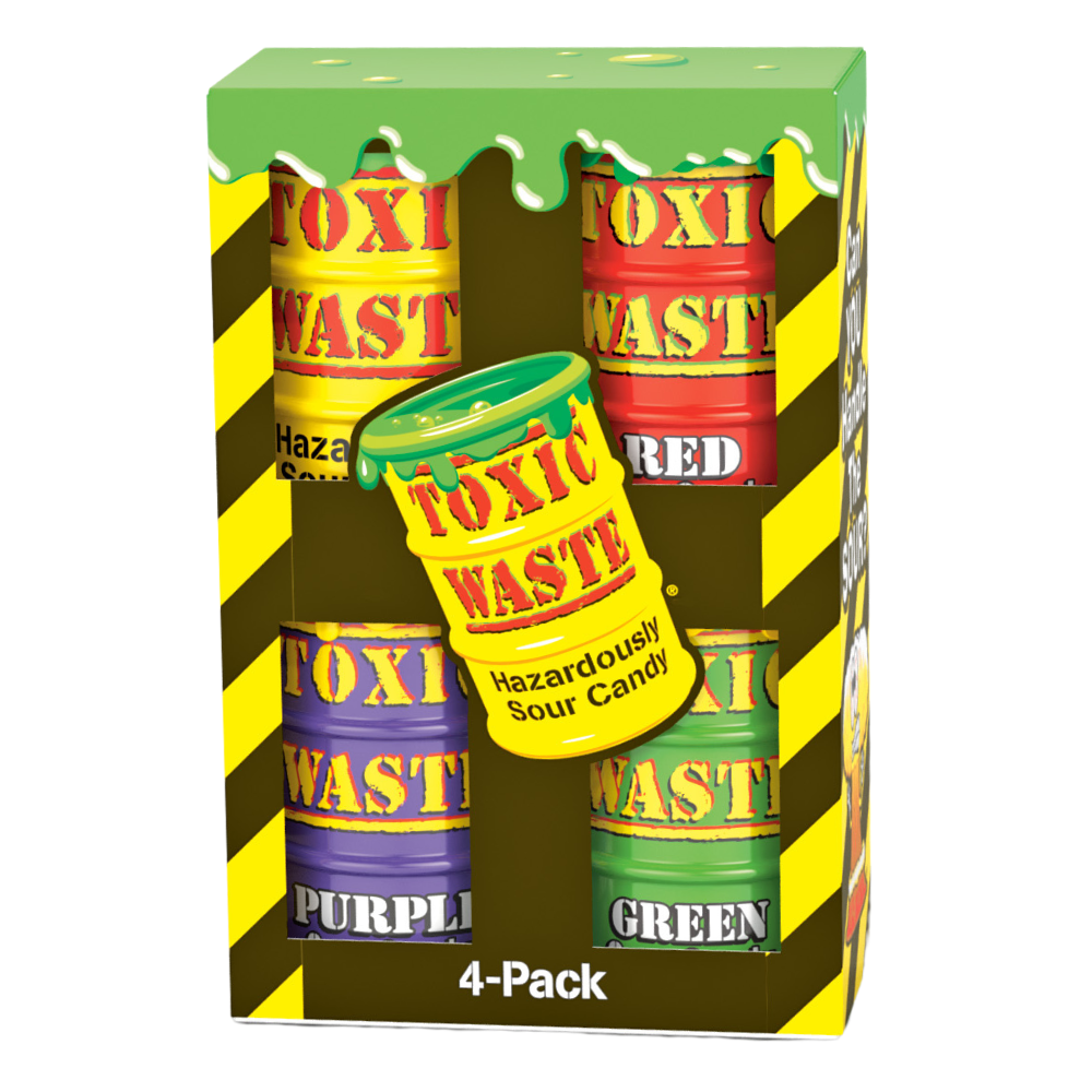 Toxic Waste Hazardously Sour Candy Assorted Drums 4 Pack Box - Bonbons de Noël - 168g
