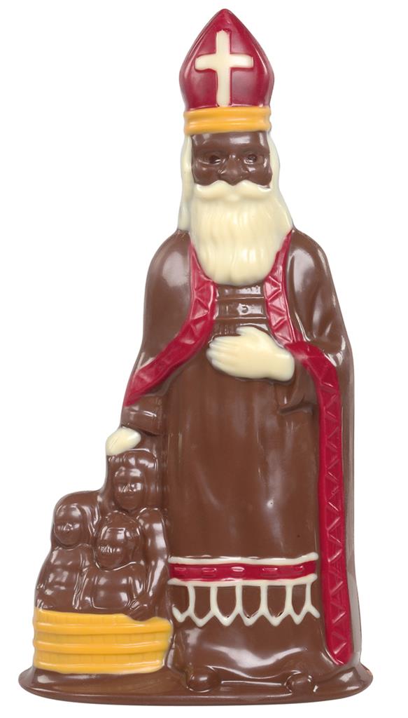 Saint-Nicolas et 3 Enfants Chocolat Lait Rouge-Jaune 25cm - De Schutter - 4x250g