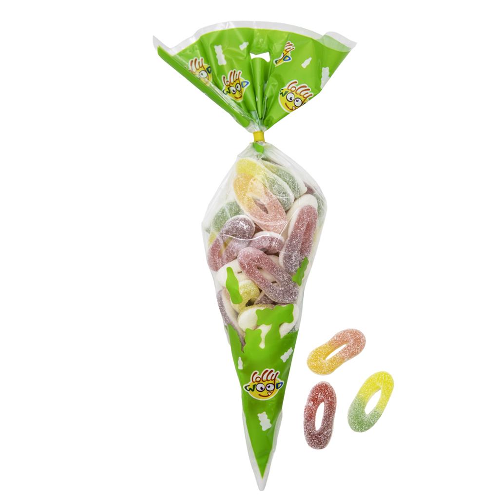 Anneaux Fruits Acides en cornet - Lollywood - 8x300g
