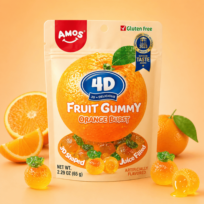 Bonbon 4D Fourré Orange - Amos 12x120g