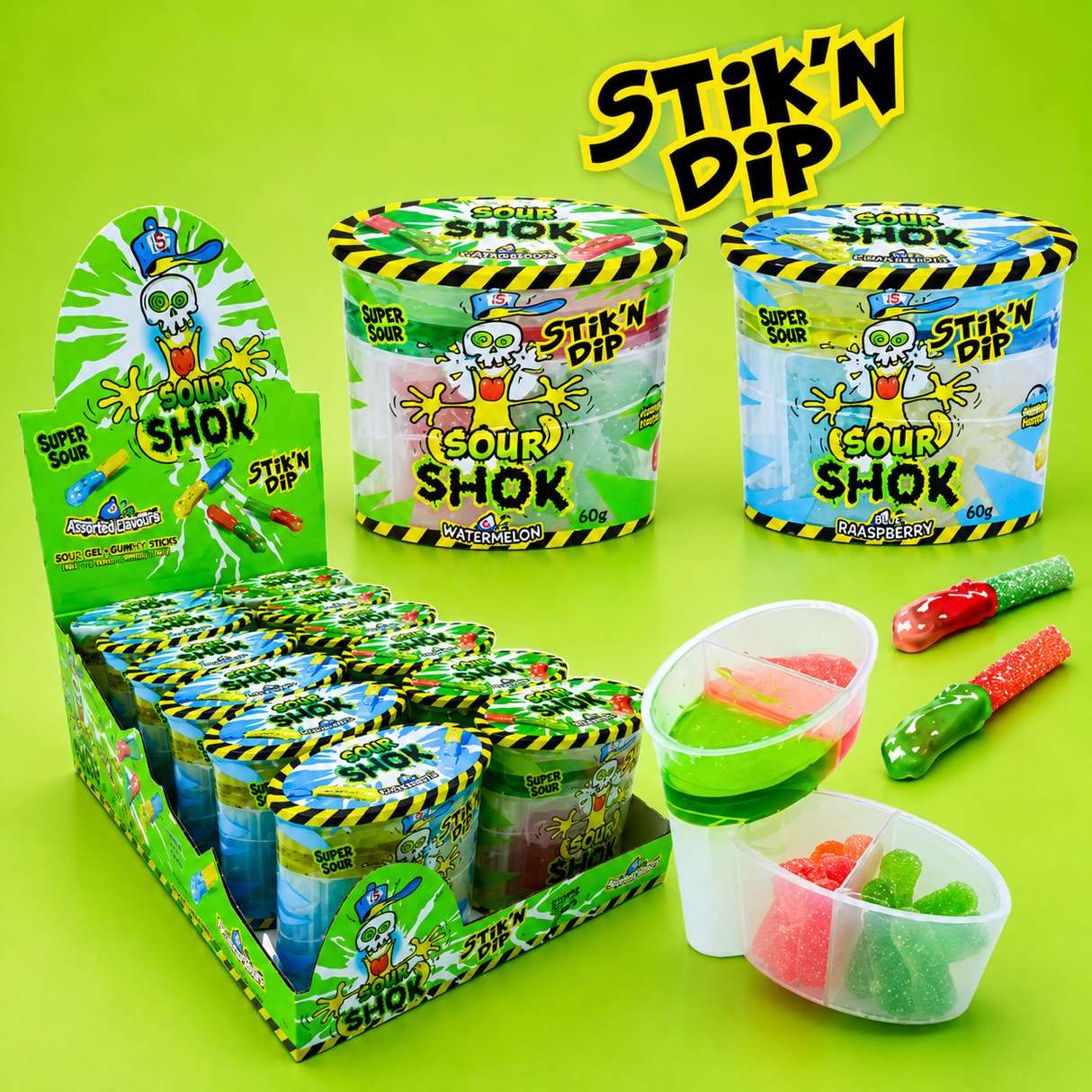 Sour Shok Stick'n'Dip 12x60g